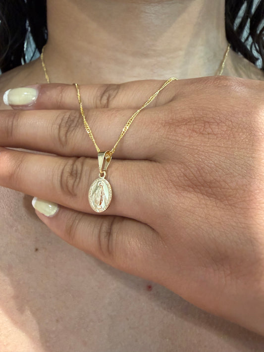 Set cadena Singapur con Dije Virgen Milagrosa